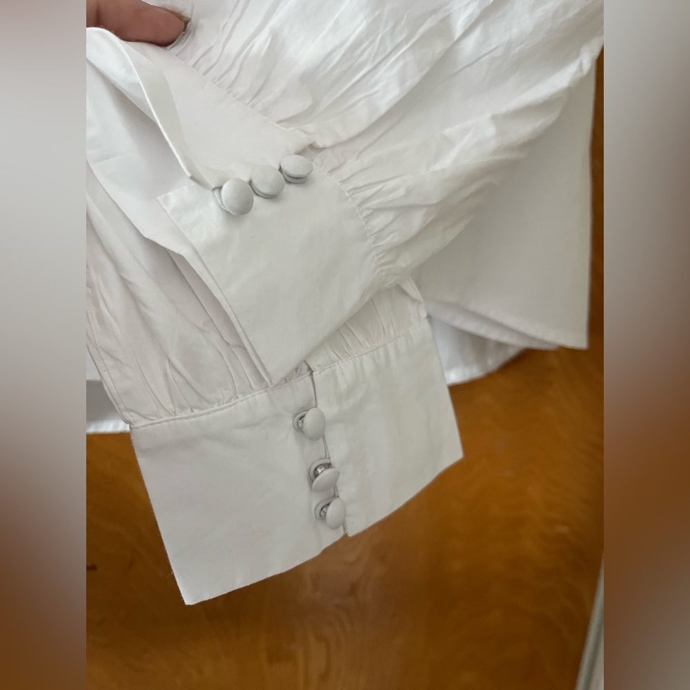 Amour Vert Angelique white embroidered button down collarless poplin blouse XL - Picture 9 of 13